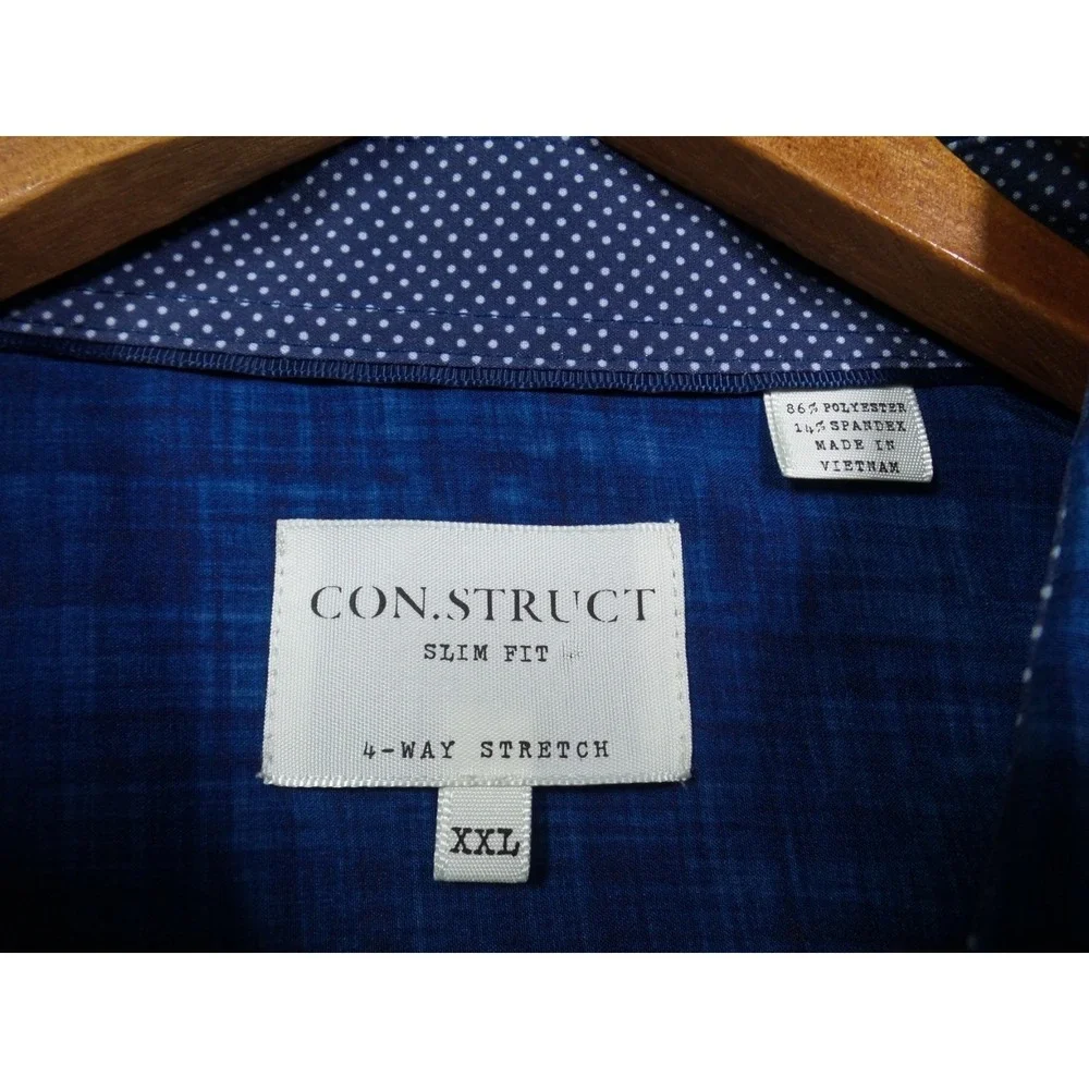 Con.Struct Shirt Mens Size XXL Blue‎ Button Down Short Sleeve 4-Way Stretch NWT